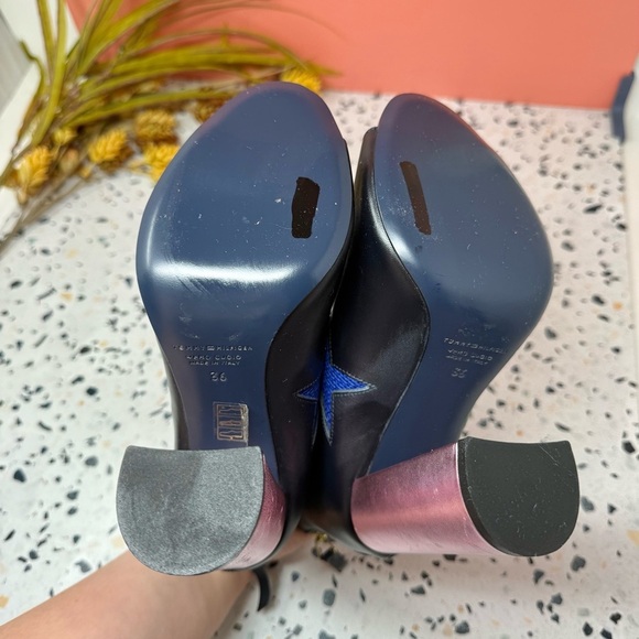 NEW Tommy Hilfiger Leather Metallic Black Star Women’s Peep Toe Boots Sz 36 / 6 - Picture 10 of 12